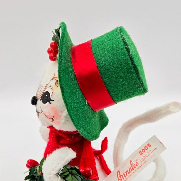 Annalee 2005 Christmas Mouse Green Hat Candy Canes Read - Picture 7 of 16